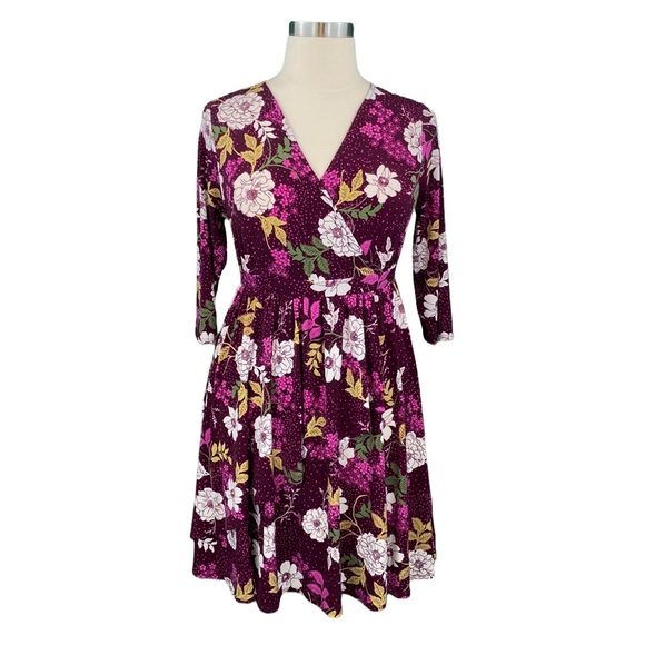 Torrid Purple Floral V-Neck Faux Wrap Dress